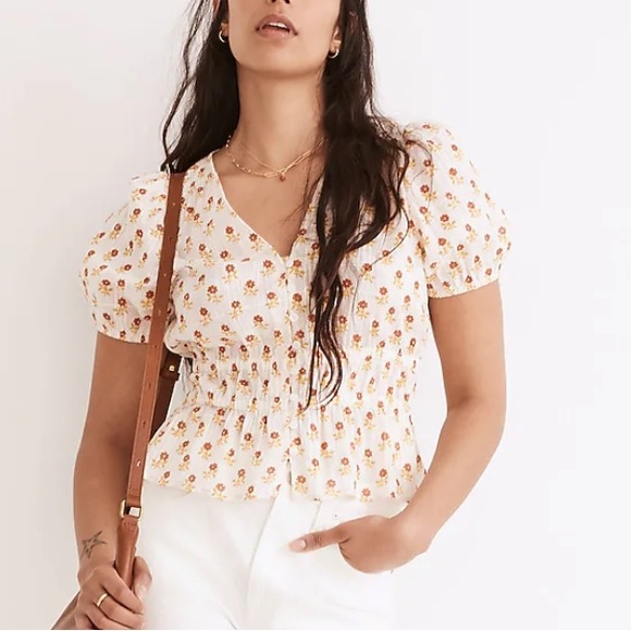 Madewell Tops - Madewell Sophia Short Sleeve Top NF305 Wild Calendula Block Print L